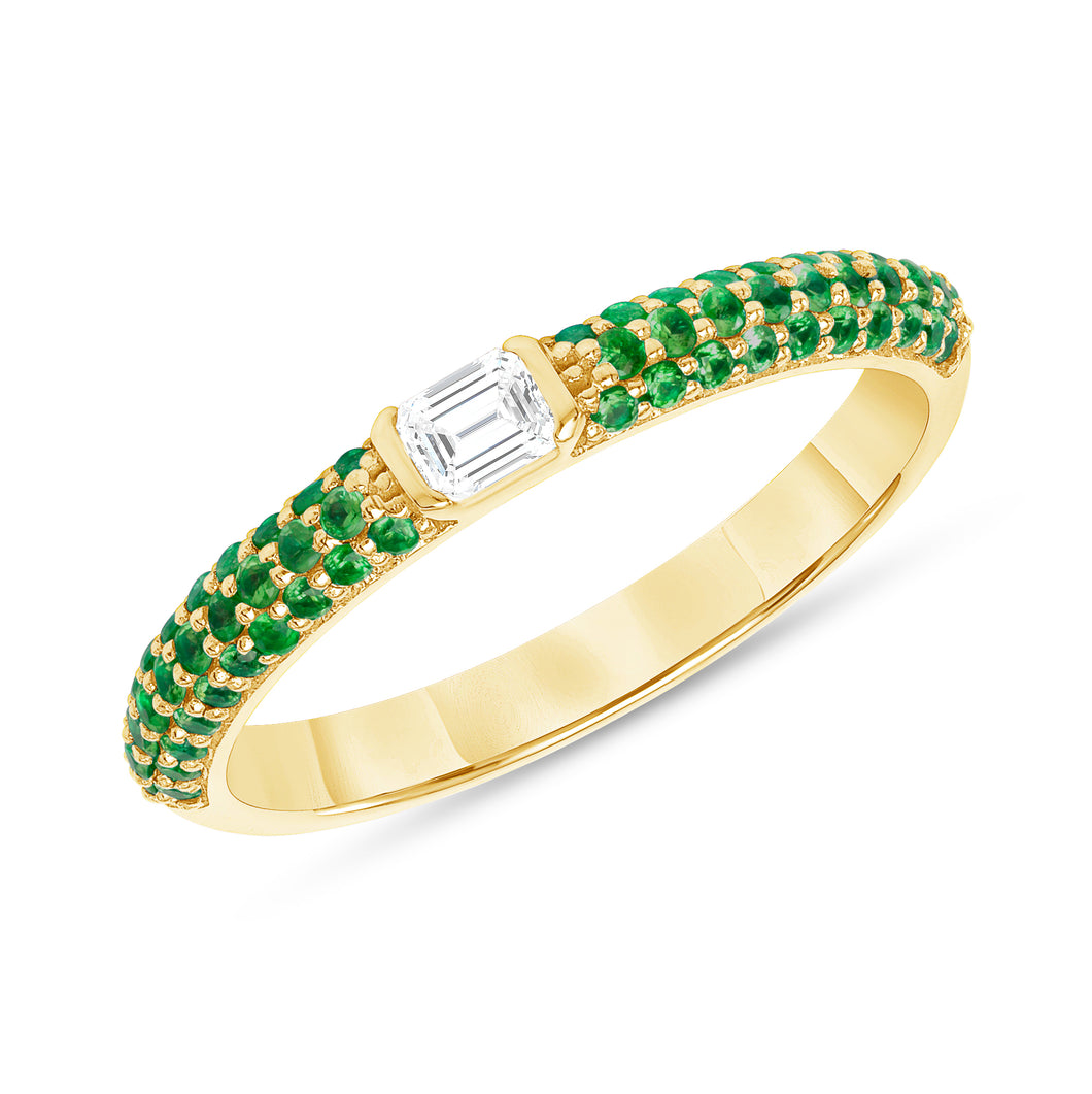 14K Gold Emerald & Emerald-cut Diamond Half Eternity Stackable Ring,  Color Stones, Color Stones, colorstone rings, Rings & Stackable Bands, Belarino