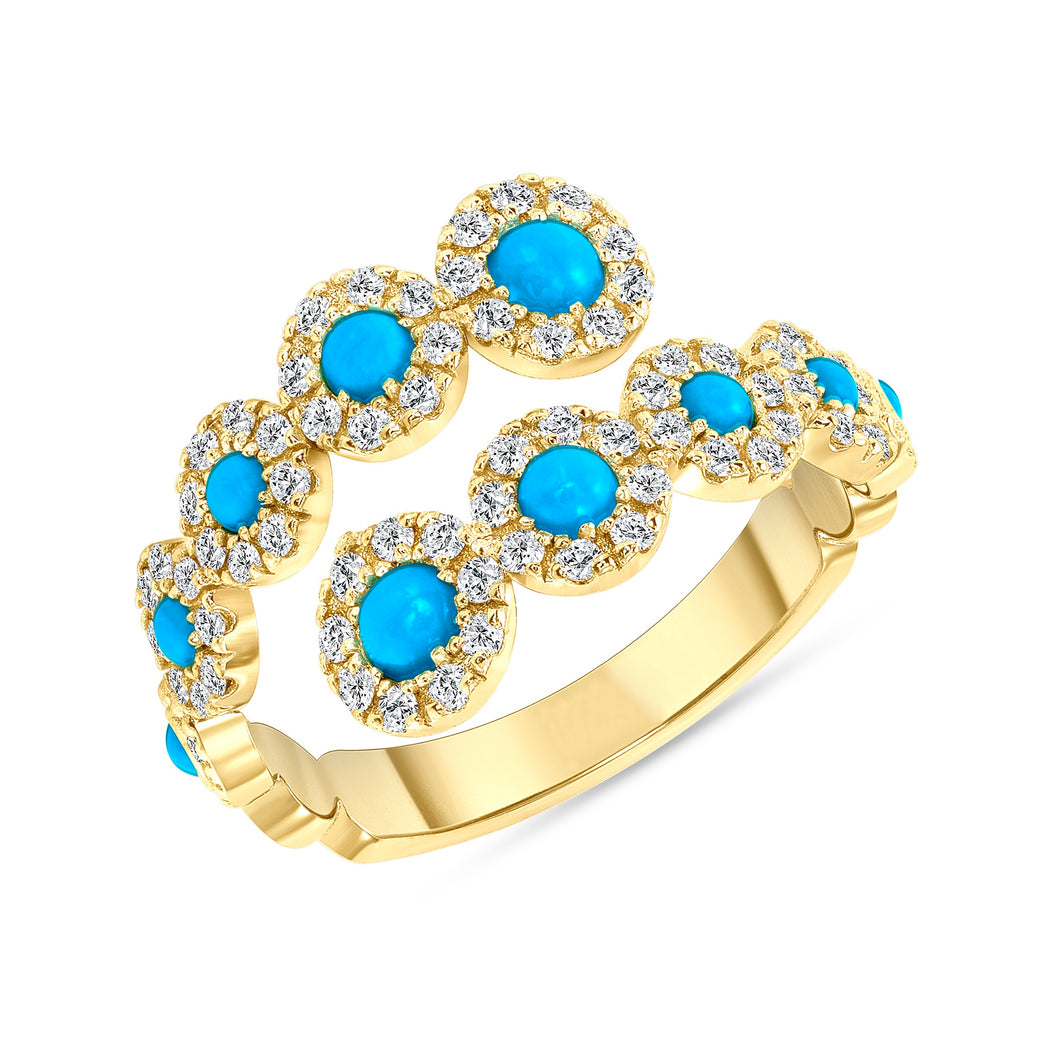 14K Open Bypass Diamond & Turquoise Ring ABB-334_TQD,  Color Stones, Color Stones, colorstone rings, Belarino