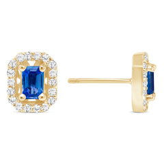 14K Diamond & Blue Sapphire Halo Stud Earrings. GGDE-140.2Y-BSD,  Earring, Earring, Belarino