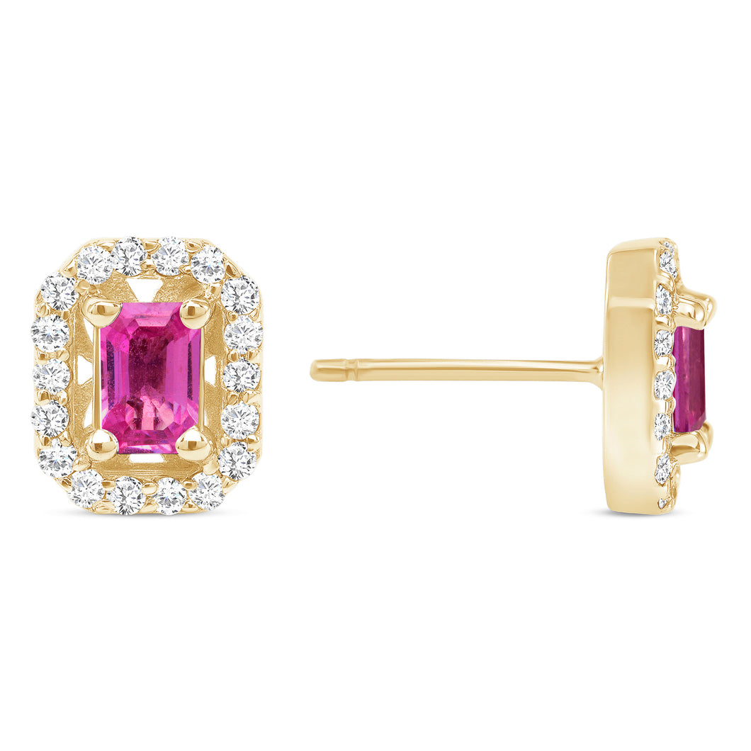14K Diamond & Pink Sapphire Halo Stud Earrings. GGDE-140.2Y-PSD,  Earring, Earring, Belarino