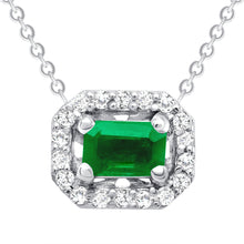 Load image into Gallery viewer, 14K Gold Diamond Emerald Halo Necklace. GGDP-141.2-EMD,  Necklace, Necklace, Belarino
