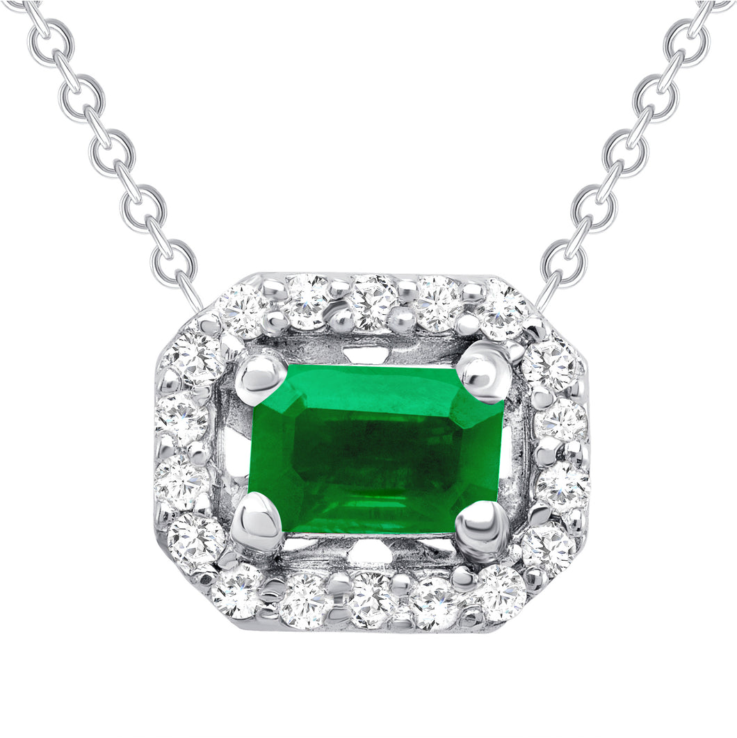 14K Gold Diamond Emerald Halo Necklace. GGDP-141.2-EMD,  Necklace, Necklace, Belarino