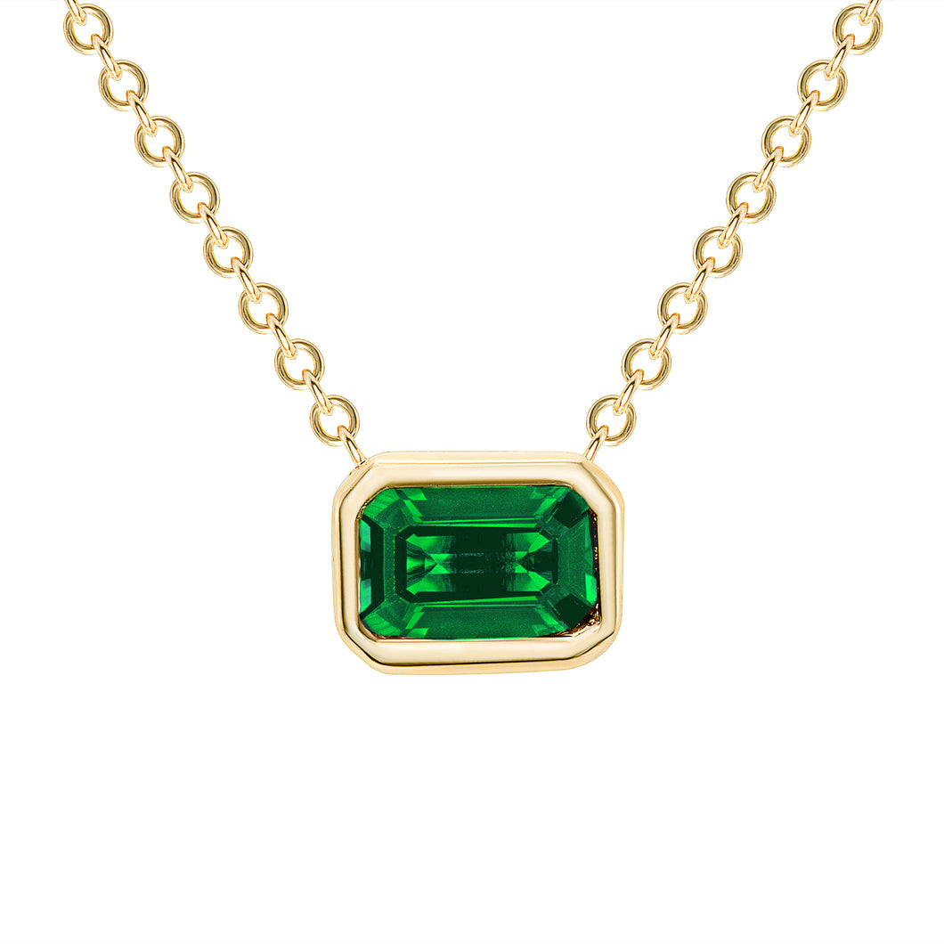 14K Emerald Cut Emerald Bezel Necklace. GGDN-143Y-EMF,  Necklace, Necklace, Belarino
