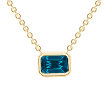 Load image into Gallery viewer, 14K Emerald Cut London Blue Topaz Bezel Necklace. GGDN-143Y-LBF,  Necklace, Necklace, Belarino
