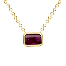 Load image into Gallery viewer, 14K Emerald Cut Ruby Bezel Necklace. GGDN-143Y-RUF,  Necklace, Necklace, Belarino
