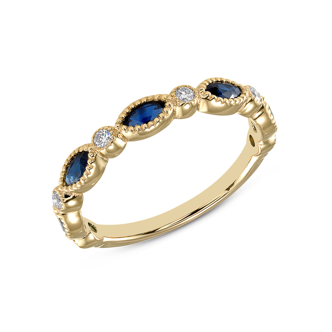 14K Gold Marquise Blue Sapphire & Diamond Bead & Eye Ring/Marquise Blue Sapphire Anniversary Ring/Marquise Blue Sapphire Stacking Band GGDB-161Y-BSD,  Color Stones, Color Stones, Belarino