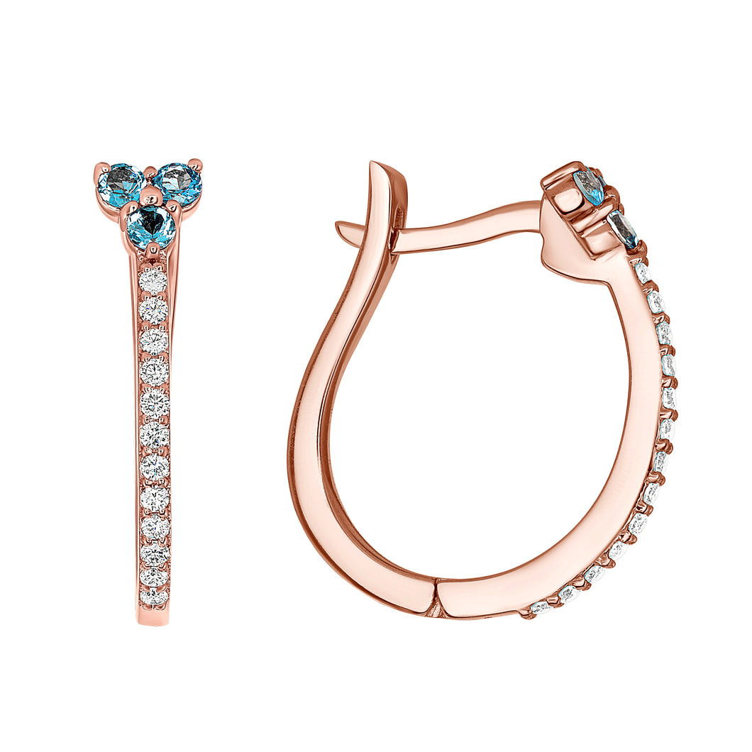14k Diamond and Aquamarine Flower Hoops. GGDH-101.1R-AQD,  Earring, Earring, Belarino