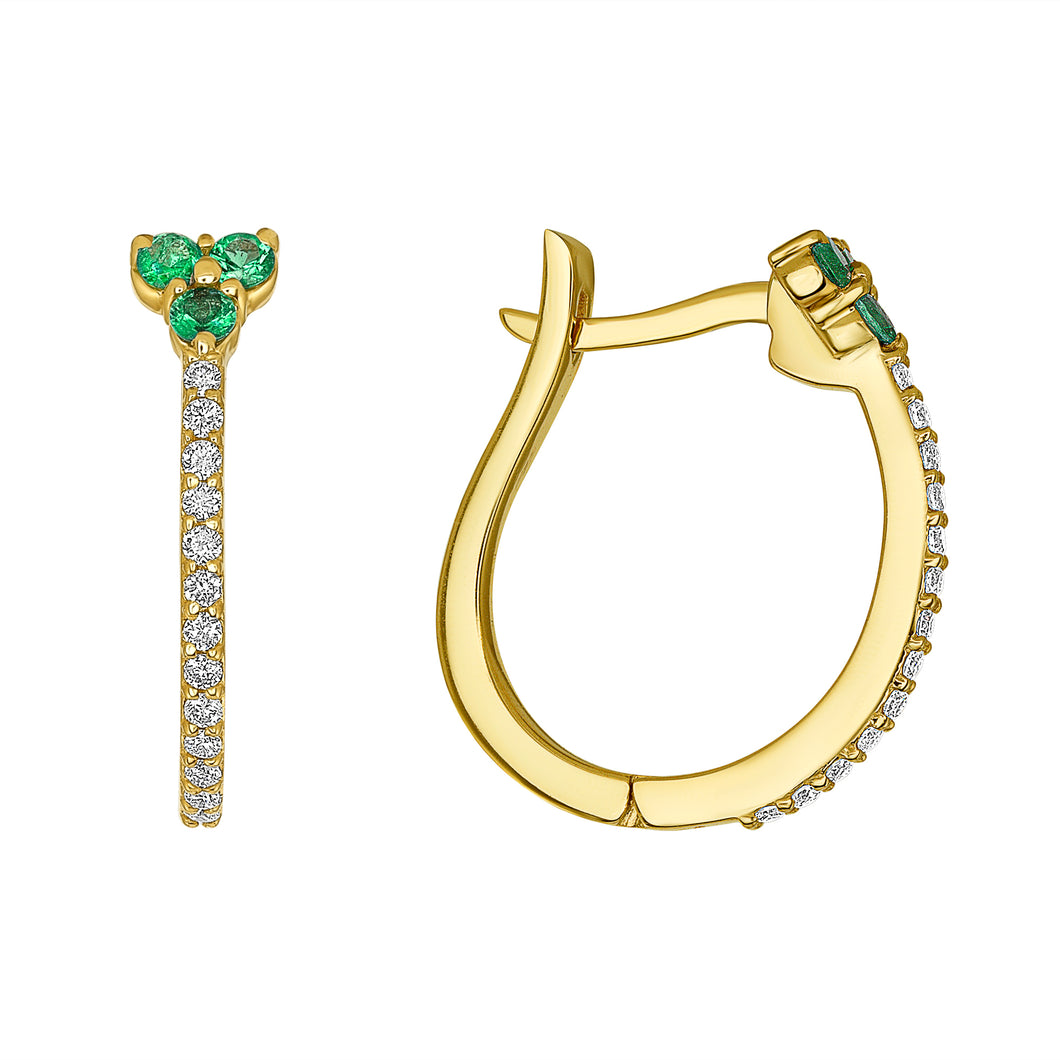 14k Diamond and Emerald Flower Hoops GGDH-101.1Y-EMD,  Earring, Earring, Belarino