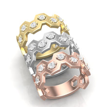 Load image into Gallery viewer, 14k Diamond Honeycomb Ring GGDB-148-D,  Rings &amp; Stackable Bands, Diamond, Rings &amp; Stackable Bands, Belarino
