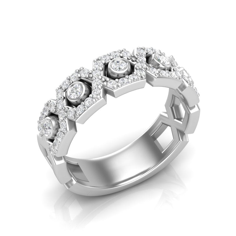14k Hexagon Diamond Ring/Wedding Band GGDB-151-D,  Rings & Stackable Bands, Diamond, Rings & Stackable Bands, Belarino