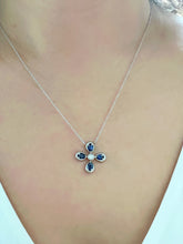 Load image into Gallery viewer, 14K White Gold  Blue Sapphire &amp; Diamond Flower Pendant,  Pendant, Pendant, Belarino
