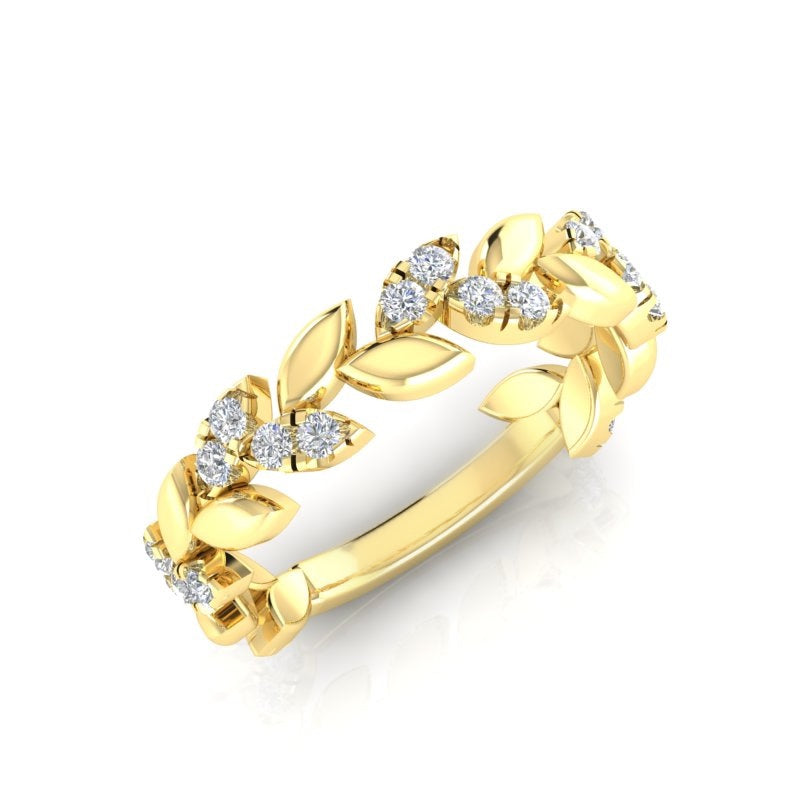 14K Gold Diamond Leaf ring ABB_415.2_D,  , Diamond, Rings & Stackable Bands, Belarino