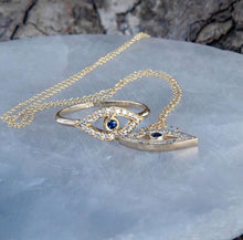 Load image into Gallery viewer, 14K Gold Diamond &amp; Blue Sapphire Evil Eye Pendant. GGDP-109-BSDD,  Pendant, Pendant, Belarino
