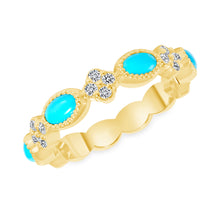 Load image into Gallery viewer, 14K Rose Gold Turquoise &amp; Diamond Stackable Ring,  Color Stones, color stone rings, Rings &amp; Stackable Bands, Belarino
