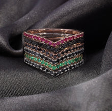 Load image into Gallery viewer, 14K Gold Diamond Chevron Stackable Band. GGDB-199W-DD,  Color Stones, Color Stones, Belarino

