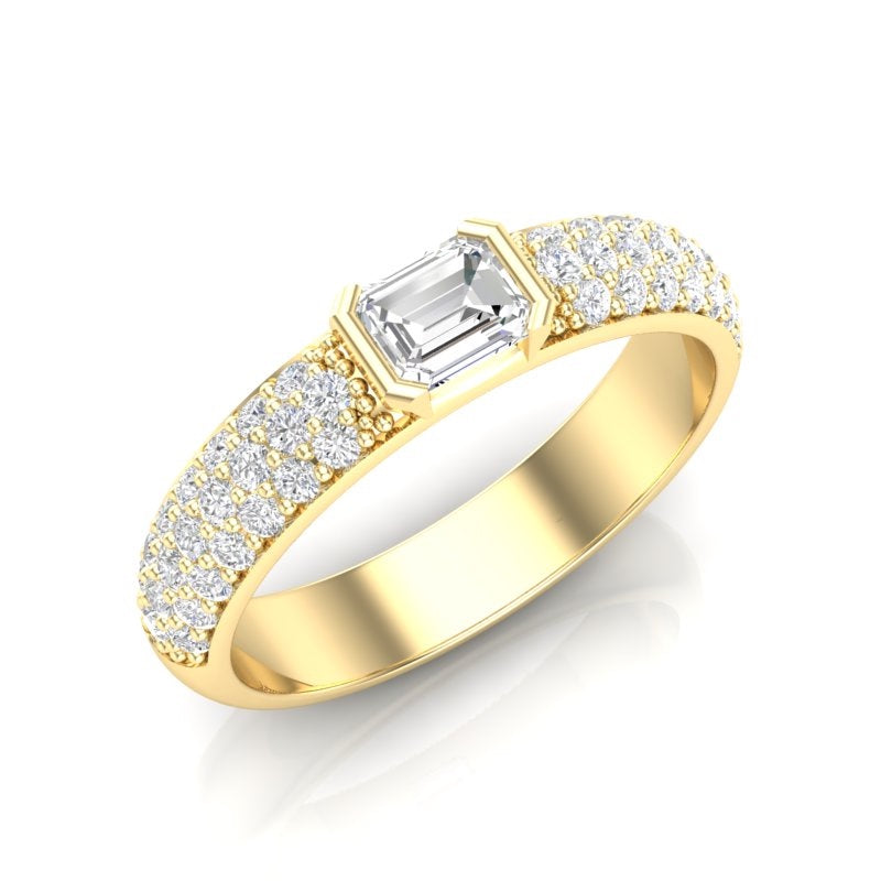 14K Gold Diamond Emerald Cut & Pave Ring. GGDB-288.3-D,  Rings & Stackable Bands, Diamond, Rings & Stackable Bands, Belarino