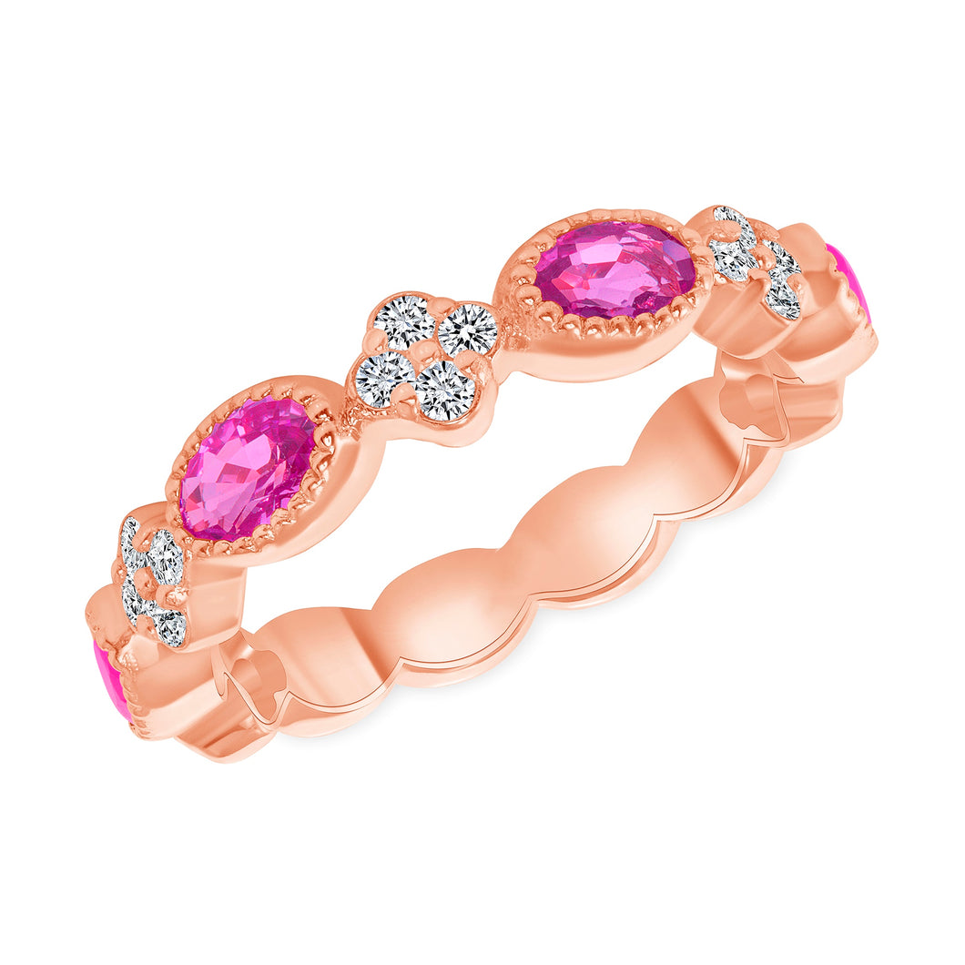 14K Rose Gold Pink Sapphire & Diamond Stackable Ring,  Color Stones, Color Stones, Rings & Stackable Bands, Belarino