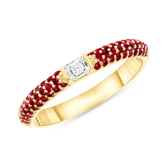 14K Gold Ruby & Emerald-cut Diamond Half Eternity Stackable Ring,  Color Stones, Color Stones, colorstone rings, Rings & Stackable Bands, Belarino
