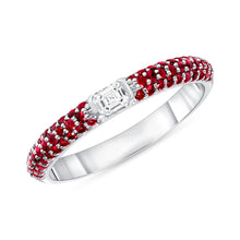 Load image into Gallery viewer, 14K Gold Ruby &amp; Emerald-cut Diamond Half Eternity Stackable Ring 288/1W-RUD-11,  Color Stones, colorstone rings, Belarino
