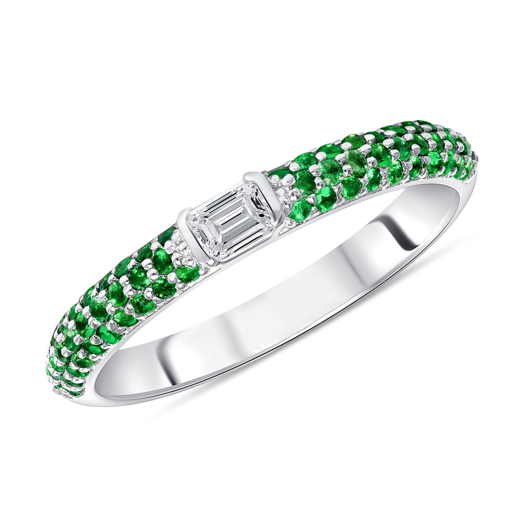 14K Gold Emerald & Emerald-cut Diamond Half Eternity Stackable Ring,  Color Stones, Color Stones, colorstone rings, Rings & Stackable Bands, Belarino