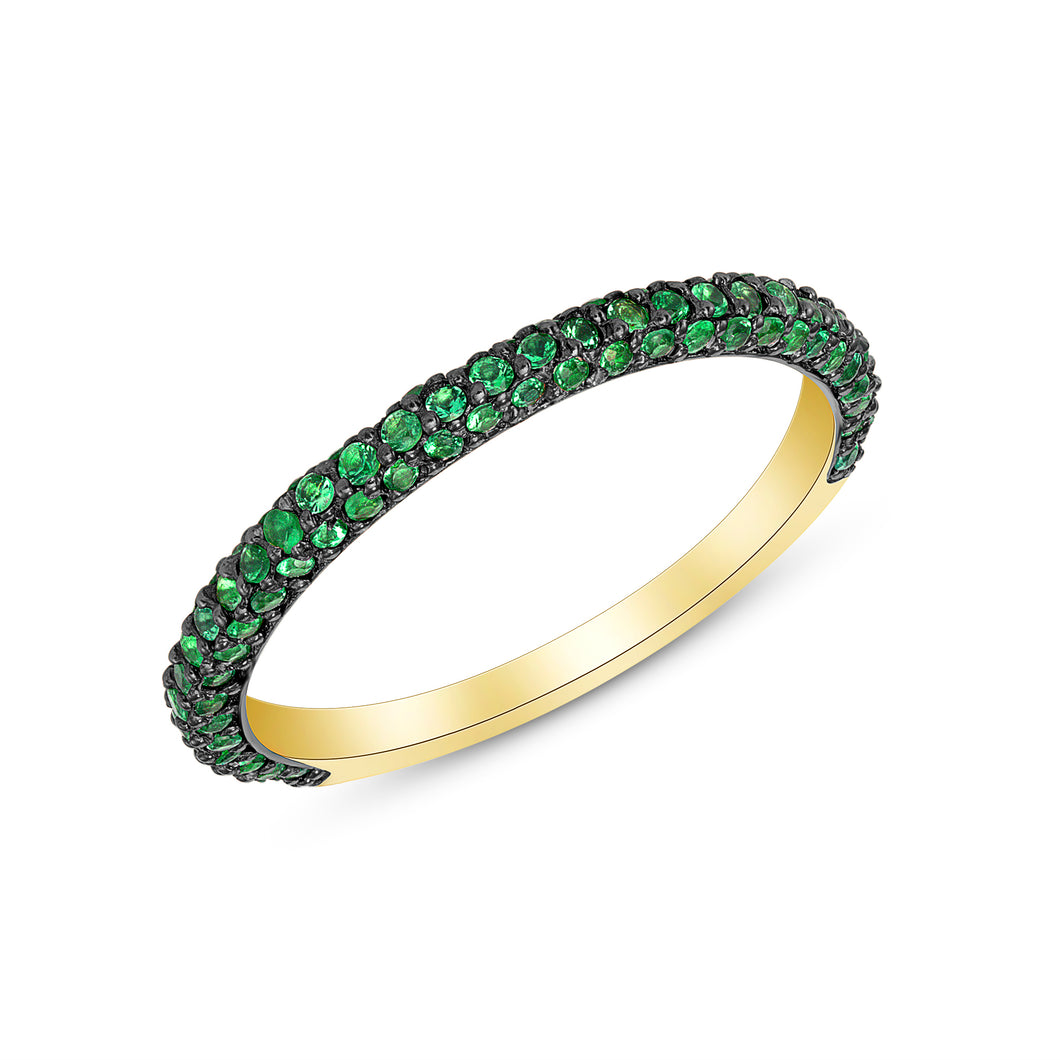 14K Gold Pave Emerald Stackable Ring. GGDB-204Y-EMFF,  Color Stones, Color Stones, Belarino