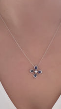 Load and play video in Gallery viewer, 14K White Gold  Blue Sapphire &amp; Diamond Flower Pendant
