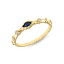 Load image into Gallery viewer, 14K Gold Marquise Blue Sapphire &amp; Diamond Bezel Ring/Bezel Set Stacking Ring/Color-stone Stacking Band GGDB-106Y-BSD,  Color Stones, Color Stones, Belarino
