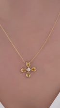 Load and play video in Gallery viewer, 14K Yellow Gold Yellow Sapphire &amp; Diamond Flower Pendant
