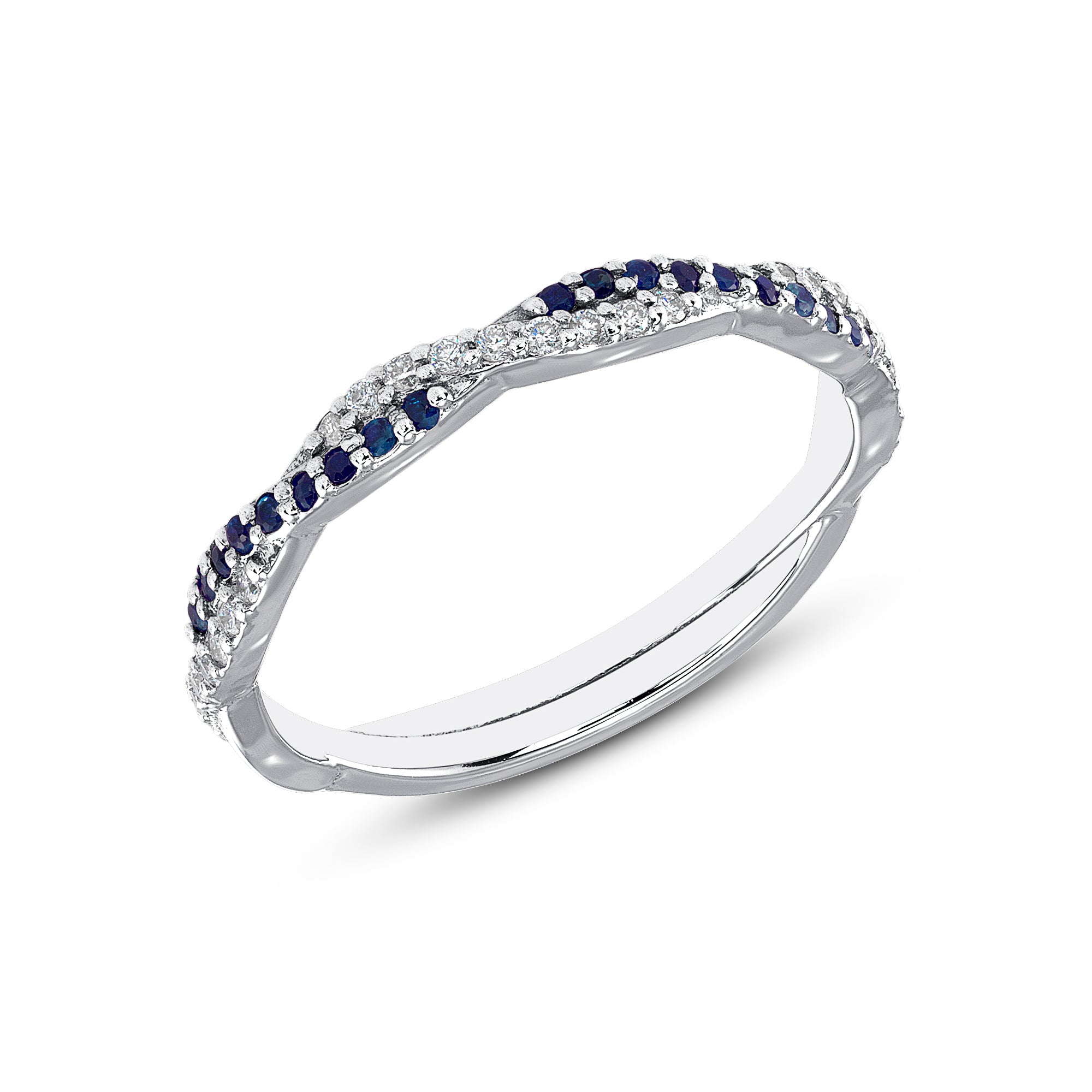 14K Gold Twisted Braid Diamond & Blue Sapphire Ring GGDB-146W-BSD,  Color Stones, Color Stones, Belarino