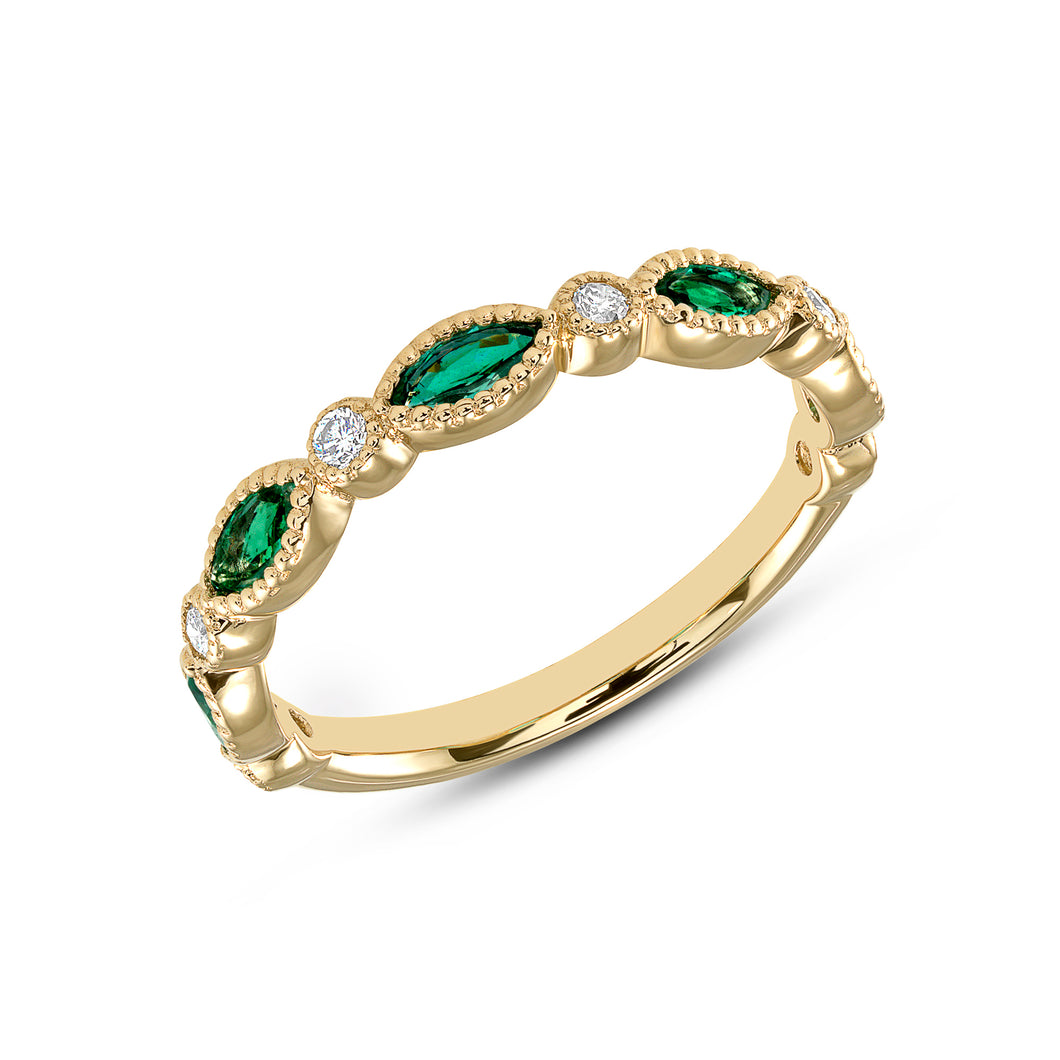 14K Gold Marquise Emerald & Diamond Bezel Ring/Bezel Set Stacking Ring/Color-stone Stacking Band GGDB-106Y-EMD,  Color Stones, Color Stones, Belarino
