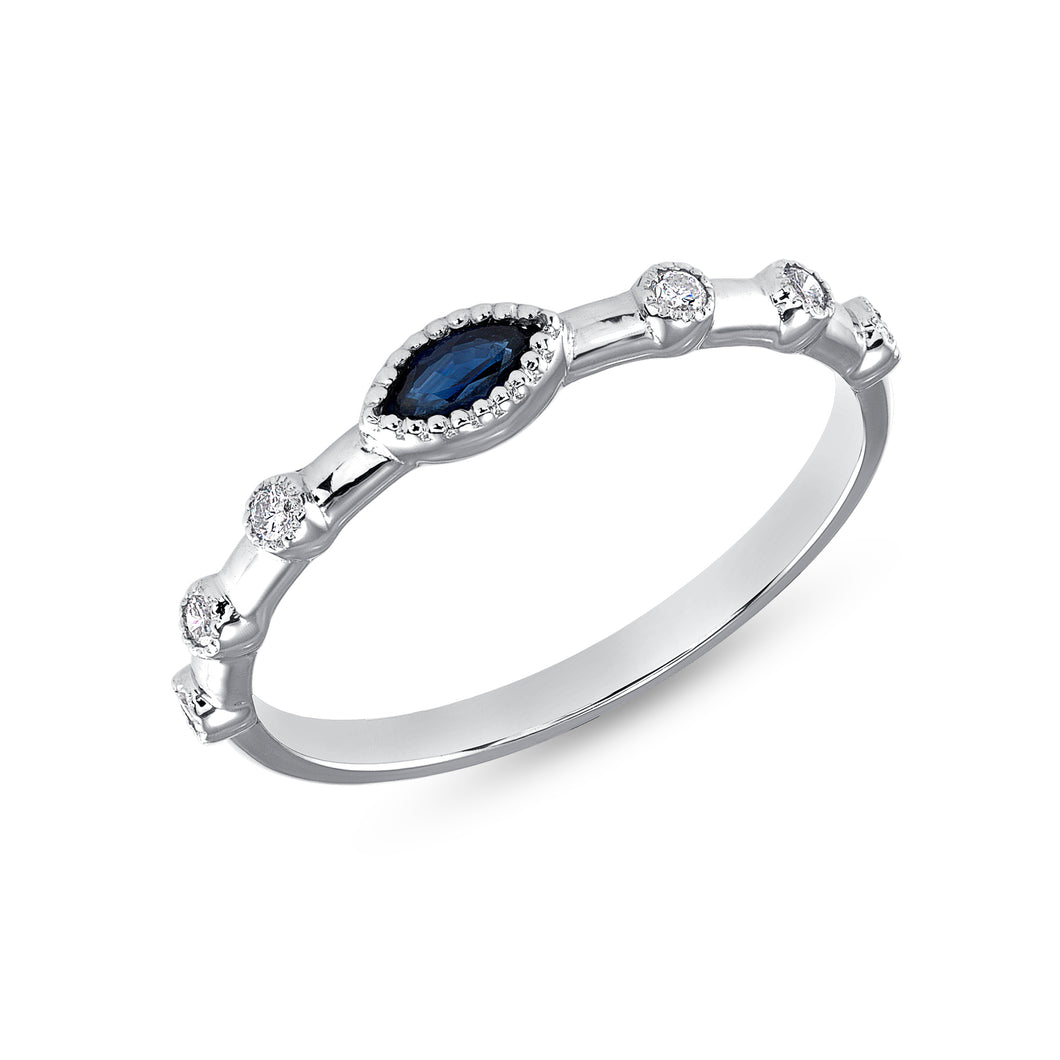 14K White Gold Marquise Blue Sapphire & Diamond Bezel Ring/Bezel Set Stacking Ring/Color-stone Stacking Band GGDB-106W-BSD,  Color Stones, Color Stones, Belarino